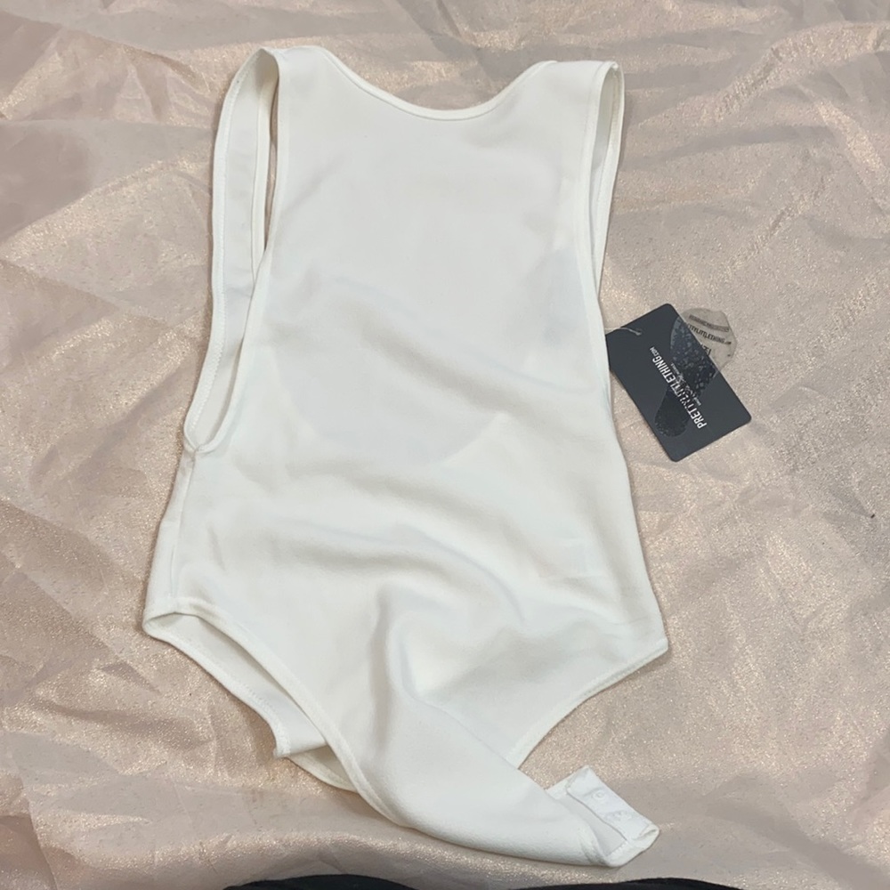 White crepe side boob thong bodysuit